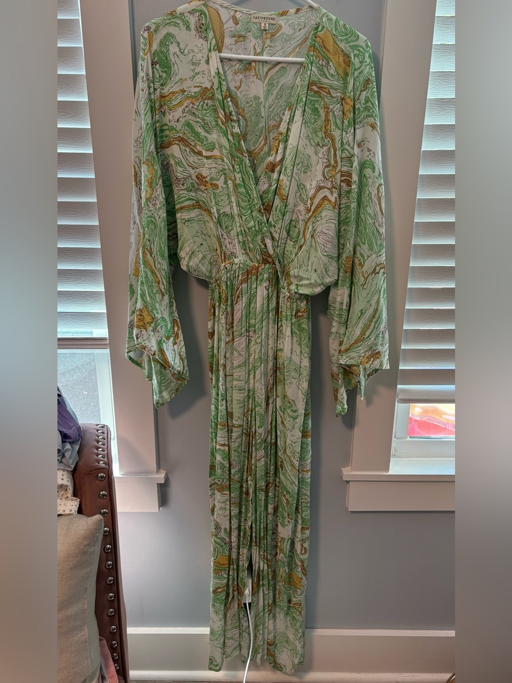 Earthbound Trading Green Abstract Print Wide Leg Romper Small